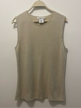 Vintage Textured Crewneck Tank Top in Beige
